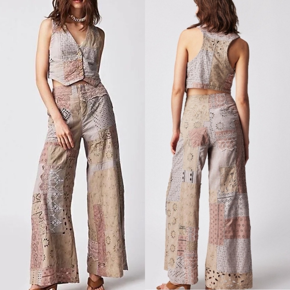 Free People Sweet Salty Vest Pants Set suit shop eyelet patchwork boho